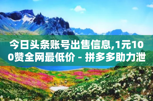 今日头条账号出售信息,1元100赞全网最低价 - 拼多多助力泄露信息真的假的 - 拼多多还剩4个元宝能成吗-第1张图片-靖非智能科技传媒